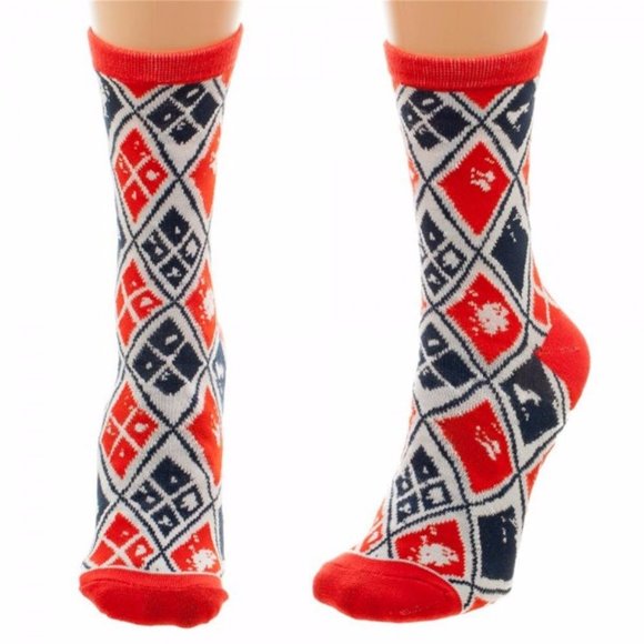 Harley Quinn Crew‎ Cut Socks Womens Diamond Pattern - Picture 1 of 1